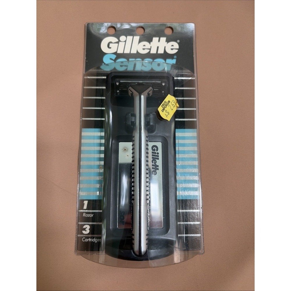 Gillette Sensor Razor (1989) - 3 Cartridges - HANDLE MADE IN USA New Old Stock